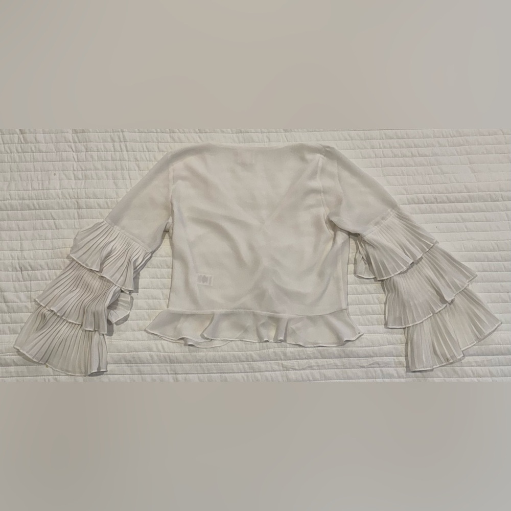 Reset by Jane Cropped Long-Sleeves V-Neck Shirt with Tiered Ruffle Sleeves Sz M - Picture 3 of 6